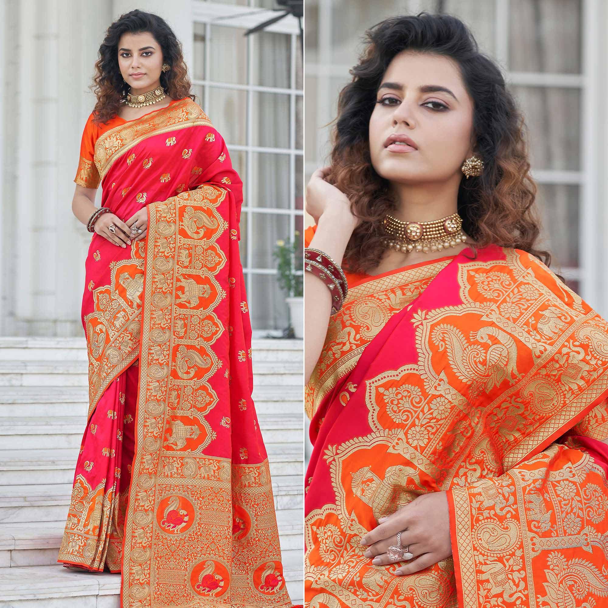 Pink Festive Wear Zari Woven Banarasi Silk Saree - Peachmode