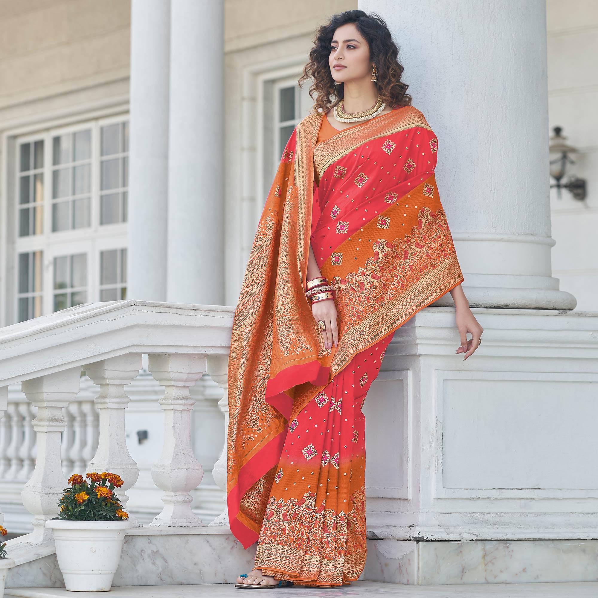 Pink Festive Wear Zari Woven Banarasi Silk Saree - Peachmode