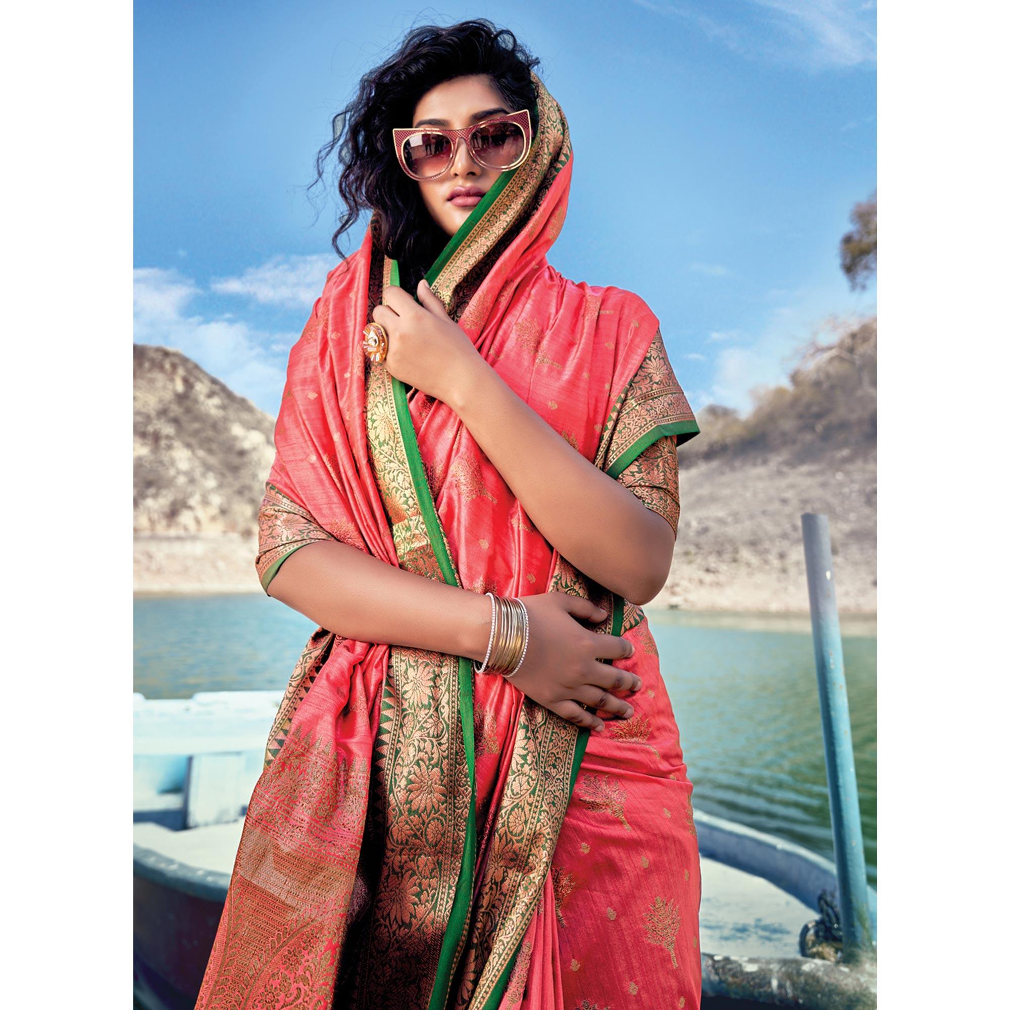 Pink Festive Wear Zari Woven Banarasi Silk Saree - Peachmode