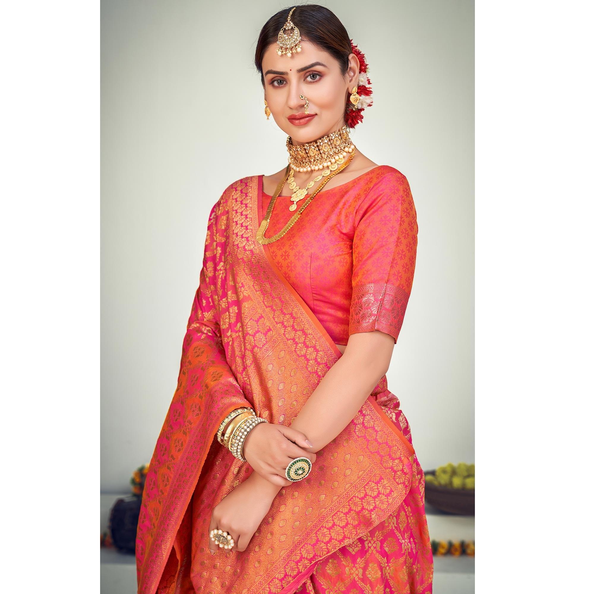 Pink Festive Wear Zari Woven Banarasi Silk Saree - Peachmode
