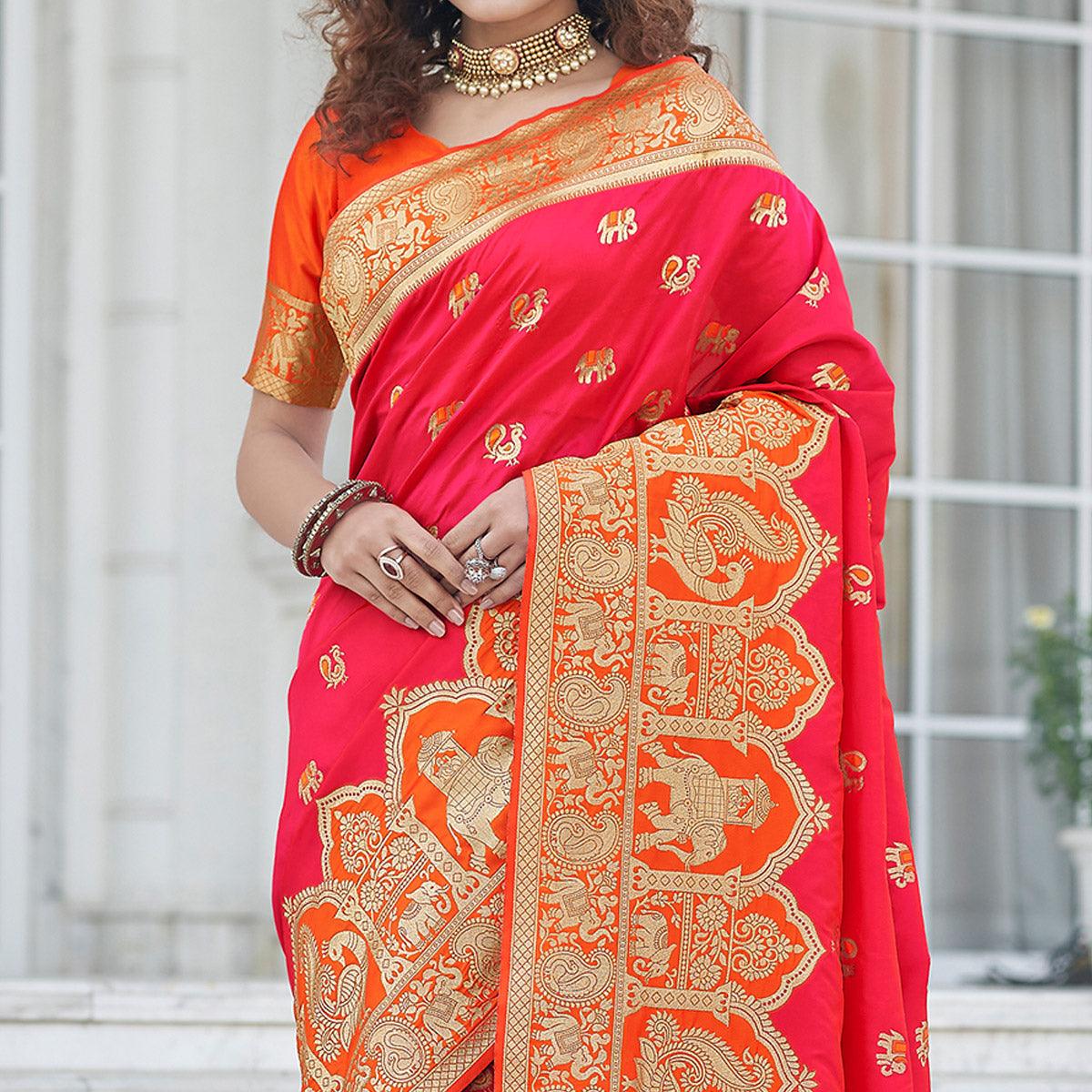 Pink Festive Wear Zari Woven Banarasi Silk Saree - Peachmode