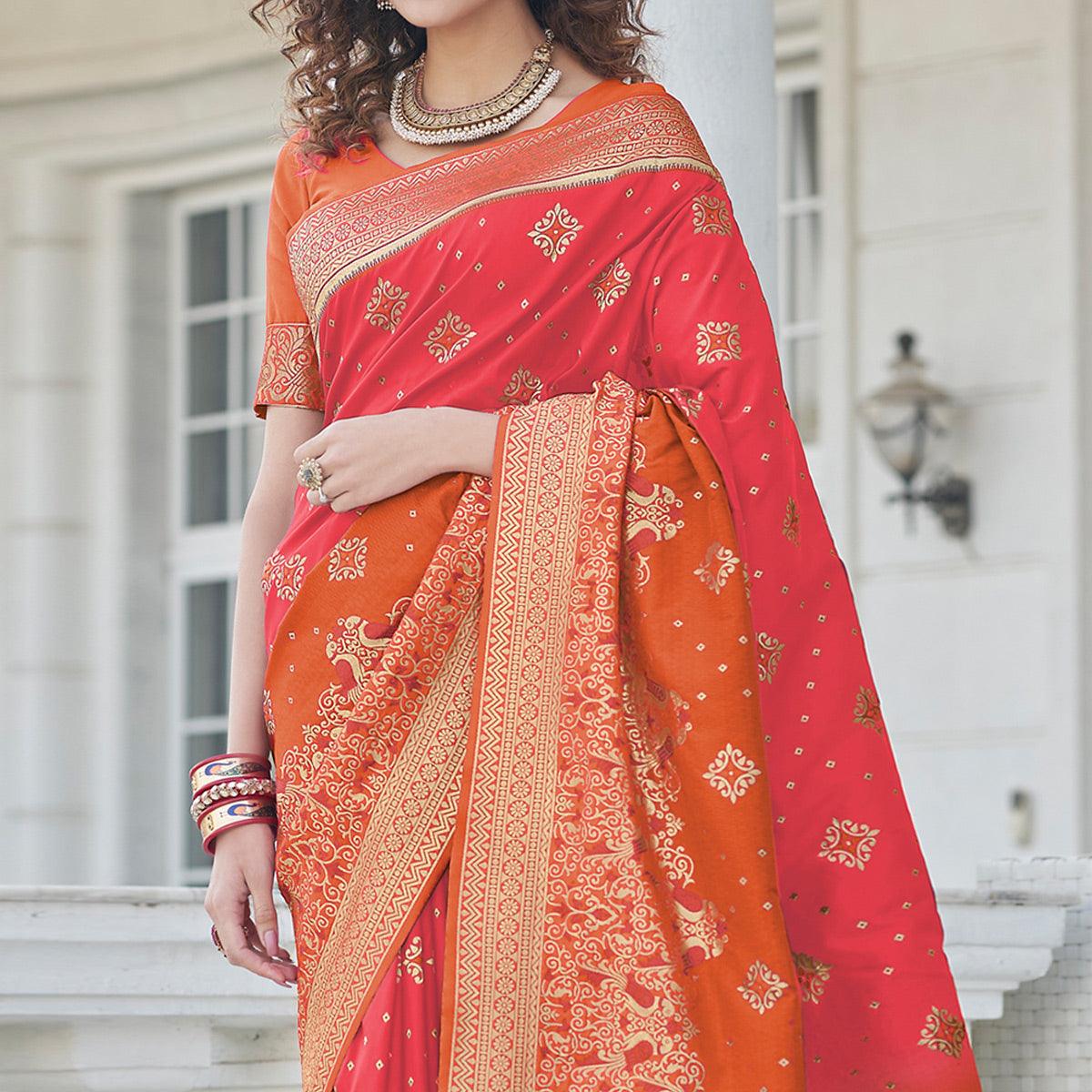 Pink Festive Wear Zari Woven Banarasi Silk Saree - Peachmode