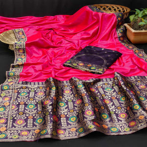 Pink Festive Wear Zari Woven With Jacquard Lace & Pallu Sana Silk Saree - Peachmode