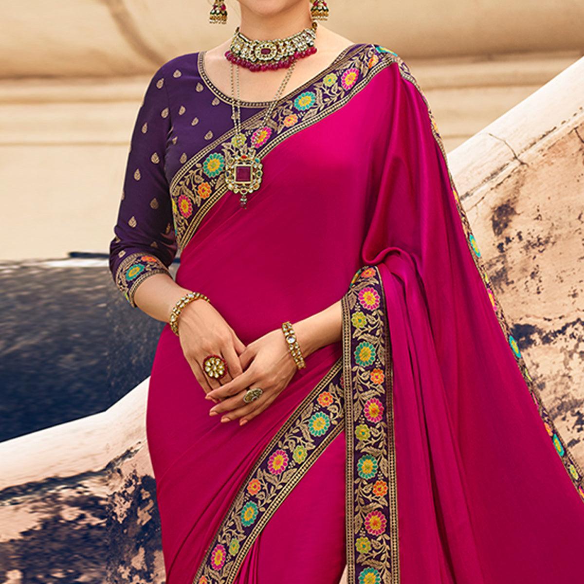 Pink Festive Wear Zari Woven With Jacquard Lace & Pallu Sana Silk Saree - Peachmode