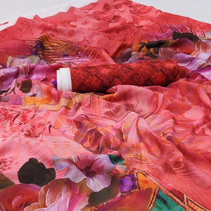 Pink Floral Digital Printed Georgette Saree - Peachmode