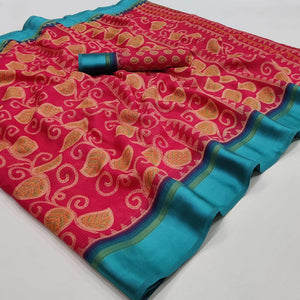 Pink Floral Digital Printed Kota Doria Saree - Peachmode
