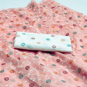 Pink Floral Embroidered Chanderi Saree - Peachmode