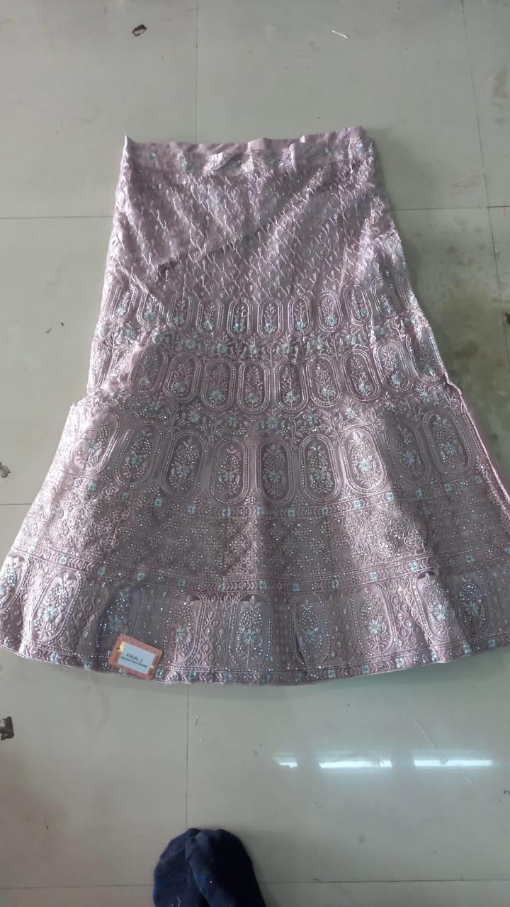 Pink Floral Embroidered Net Lehenga - Peachmode