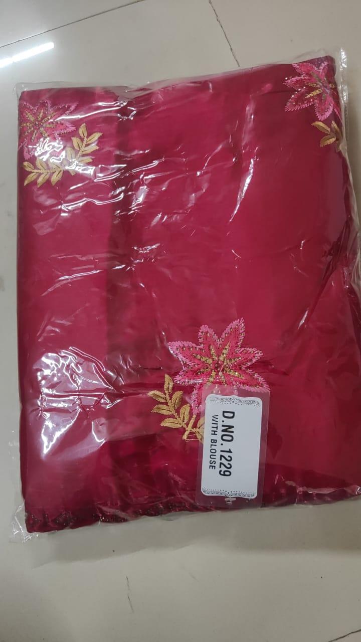 Pink Floral Embroidered With Embellished Georgette Saree - Peachmode