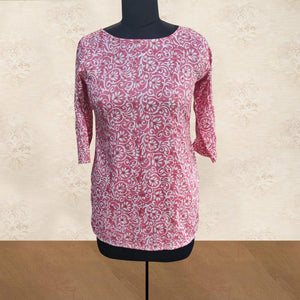 Pink Floral Foil Printed Rayon Top - Peachmode