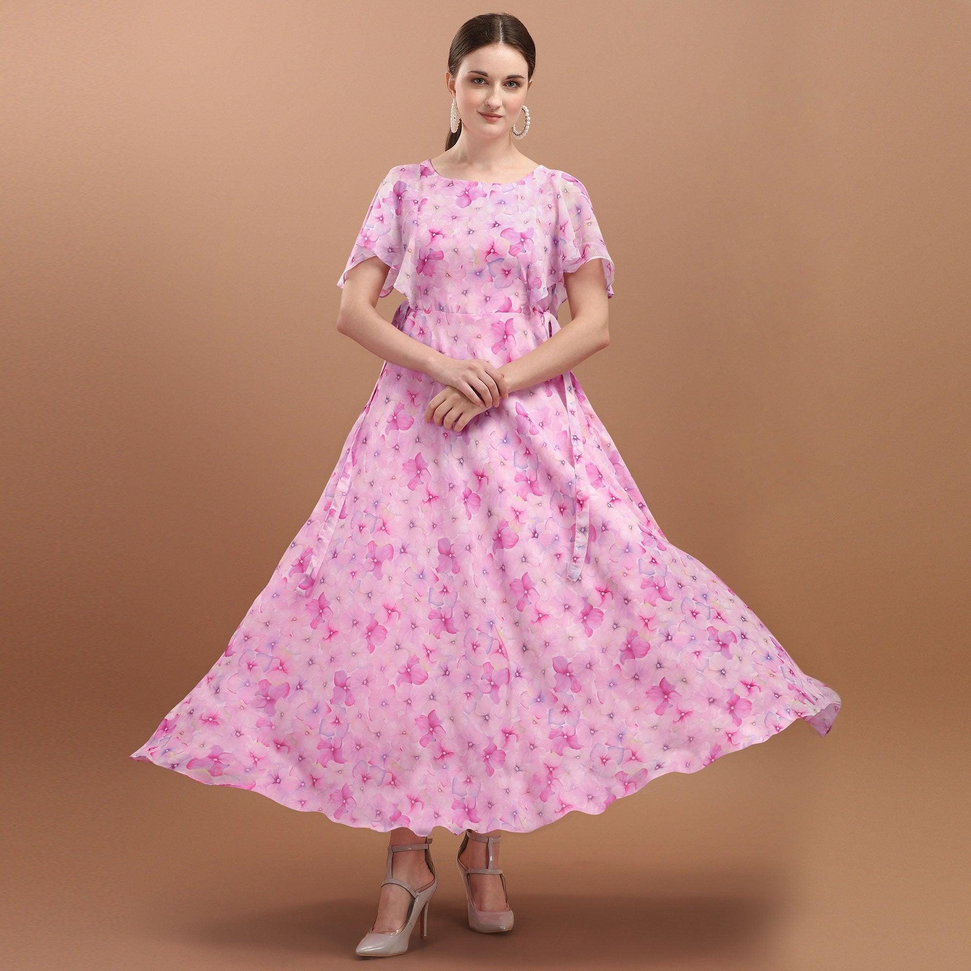a line georgette dress Georgette and Chiffon Long-Sleeved A-line Dress White / FR 48 main image 1