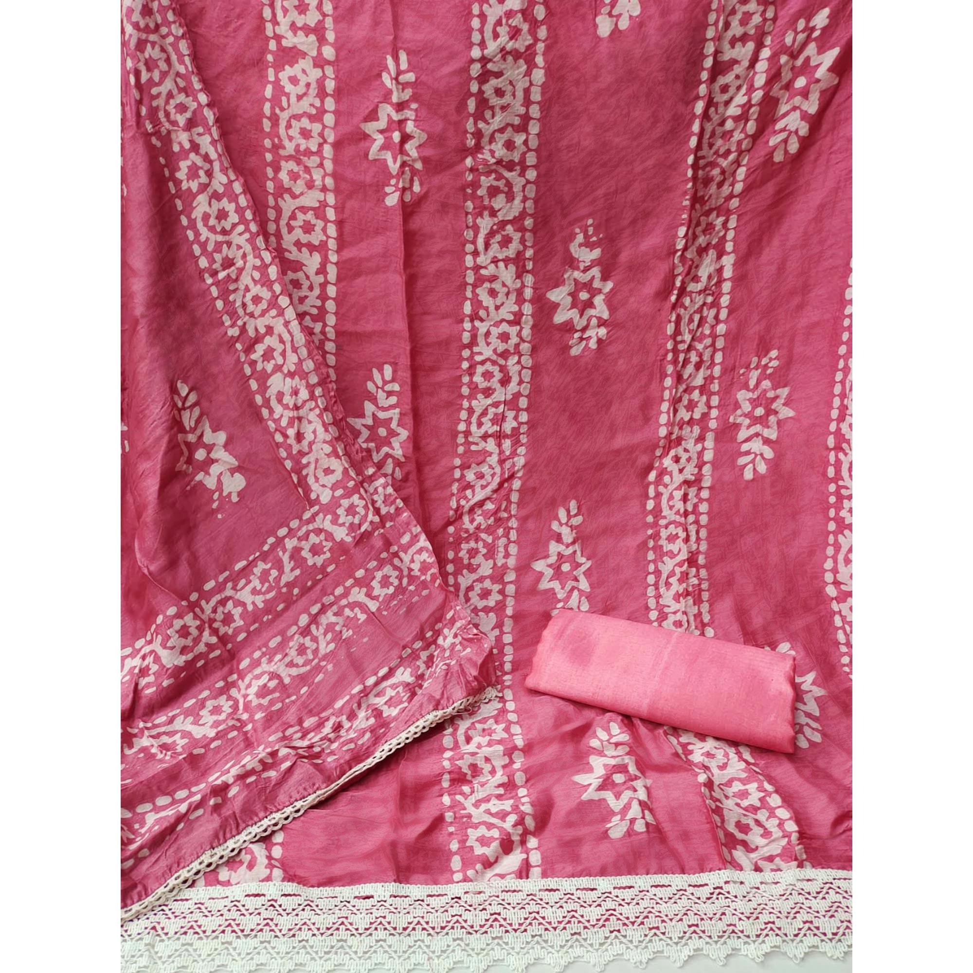 Pink Floral Printed Chanderi Dress Material - Peachmode