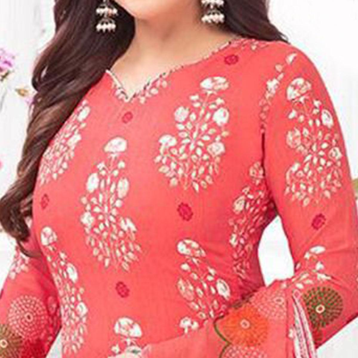 Pink Floral Printed Crepe Patiala Dress Material - Peachmode