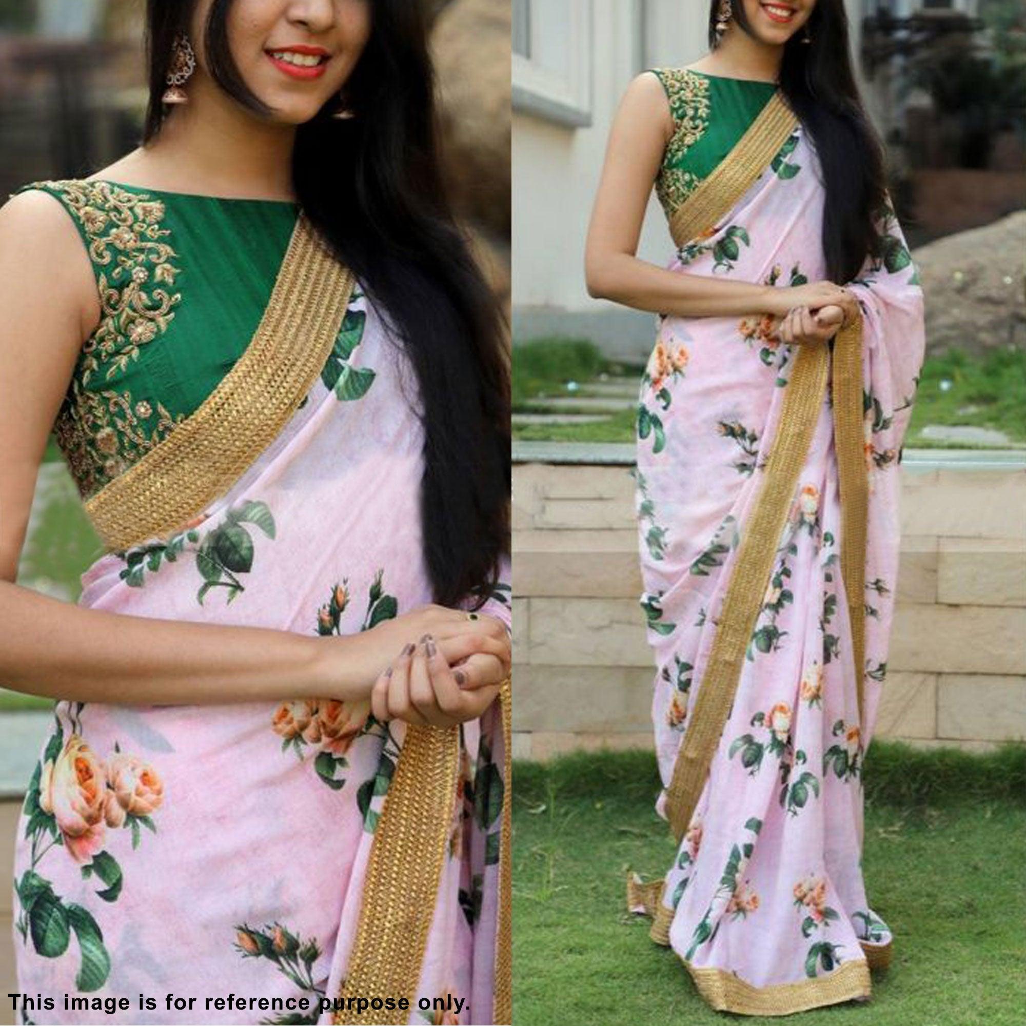 Pink Floral Printed Georgette Saree - Peachmode