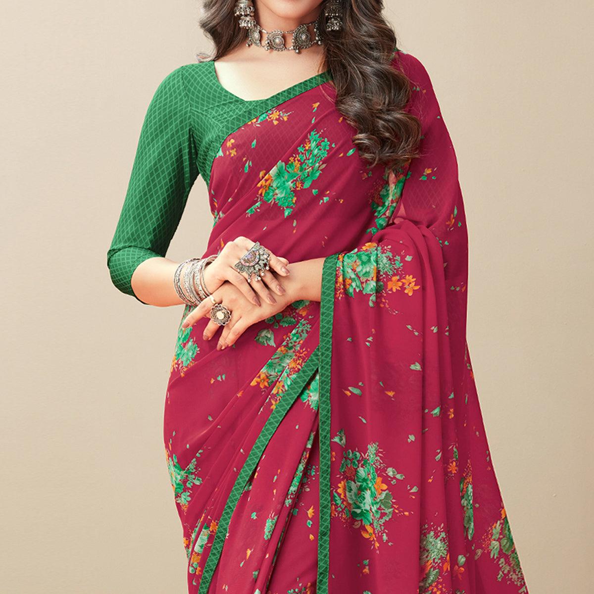 Pink Floral Printed Georgette Saree pink-floral-printed-georgette-saree