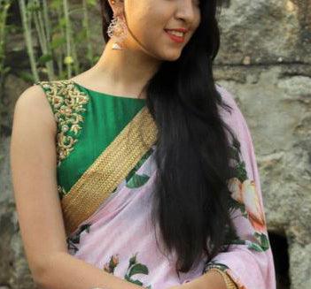 Pink Floral Printed Georgette Saree - Peachmode