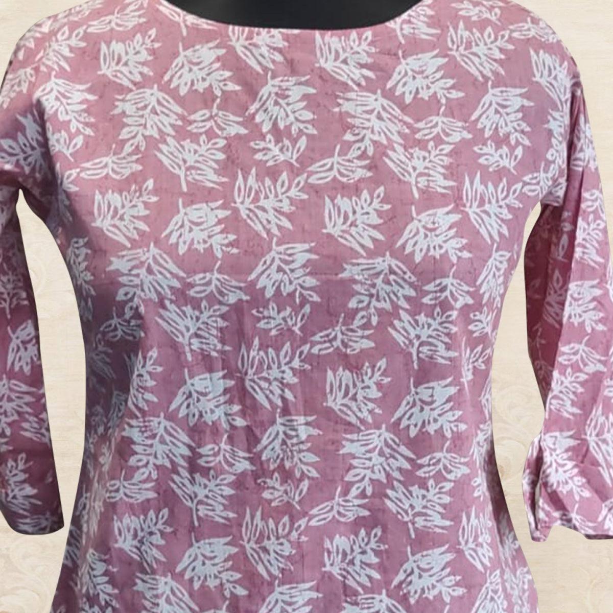 Pink Floral Printed Poly Cotton Top - Peachmode