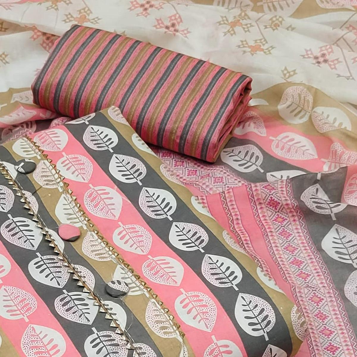 Pink Floral Printed Pure Cotton Dress Material - Peachmode