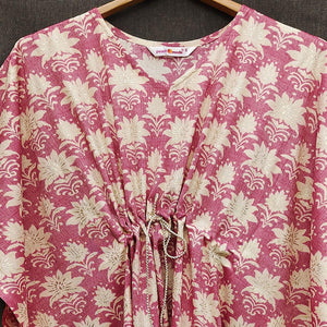 Pink Floral Printed Rayon Kaftan Top - Peachmode