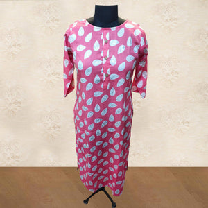 Pink Floral Printed Rayon Kurti - Peachmode