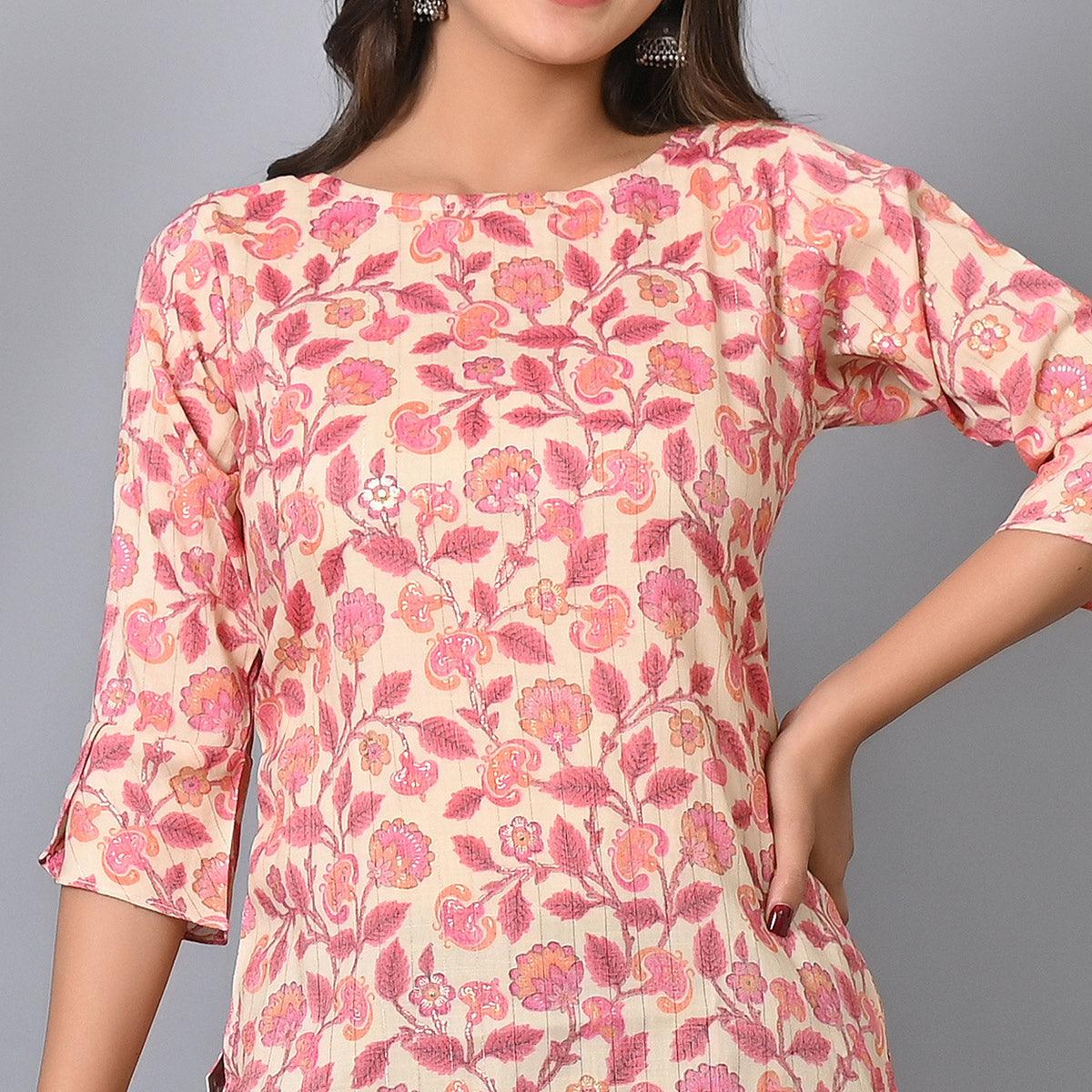 Pink Floral Printed Rayon Top - Peachmode