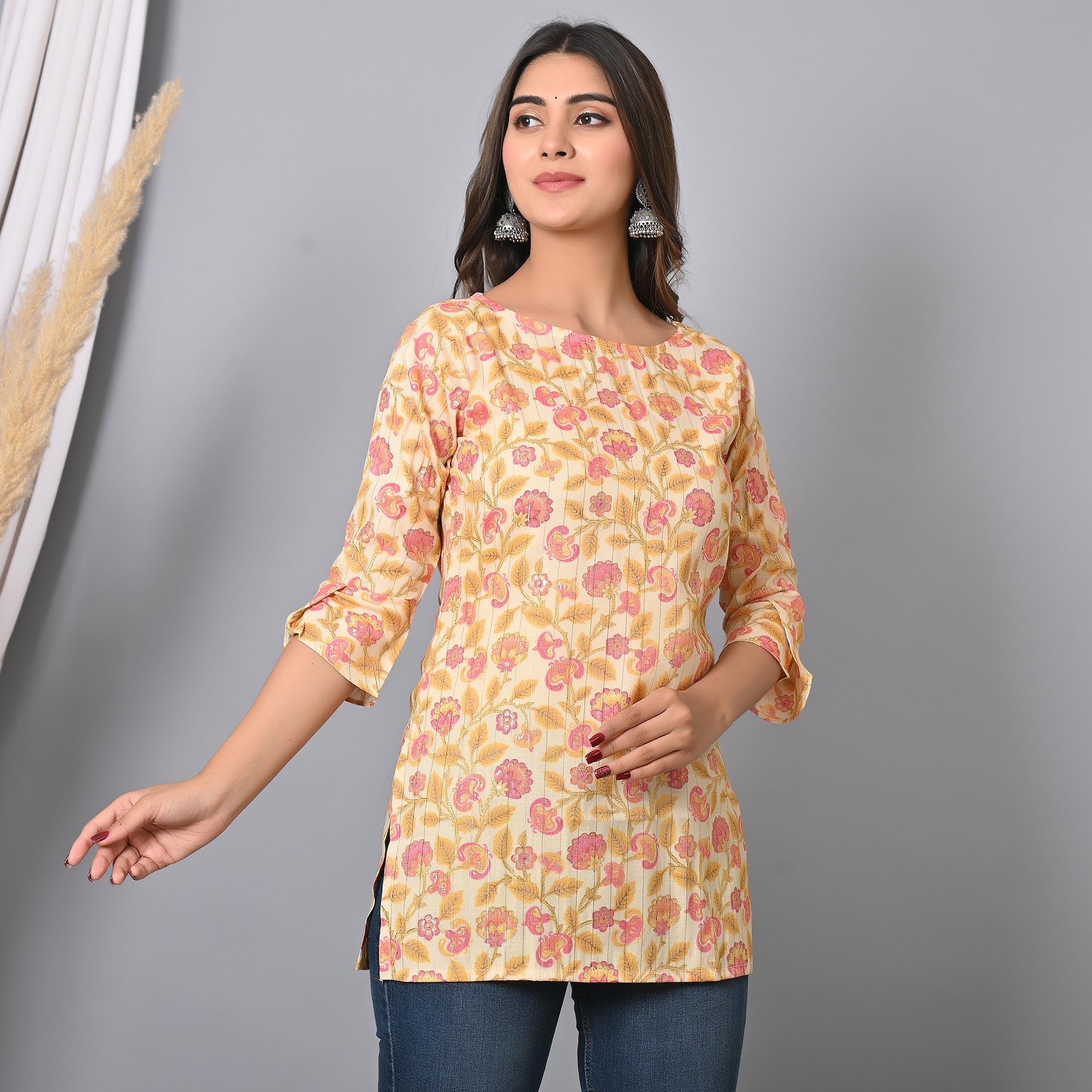 Pink Floral Printed Rayon Top - Peachmode