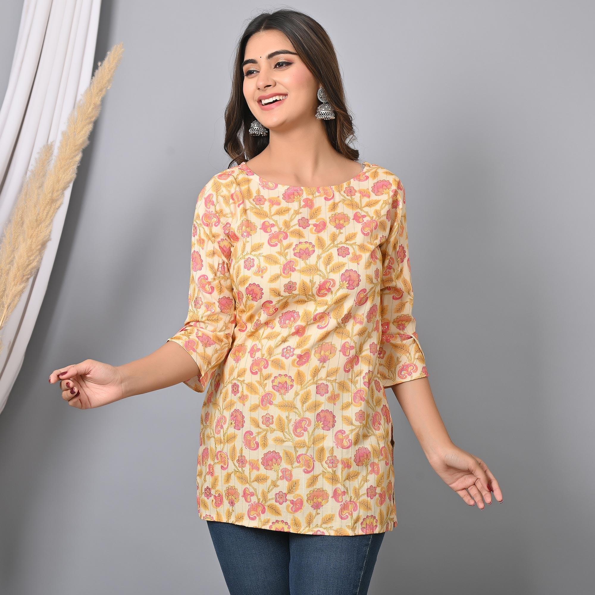 Pink Floral Printed Rayon Top - Peachmode