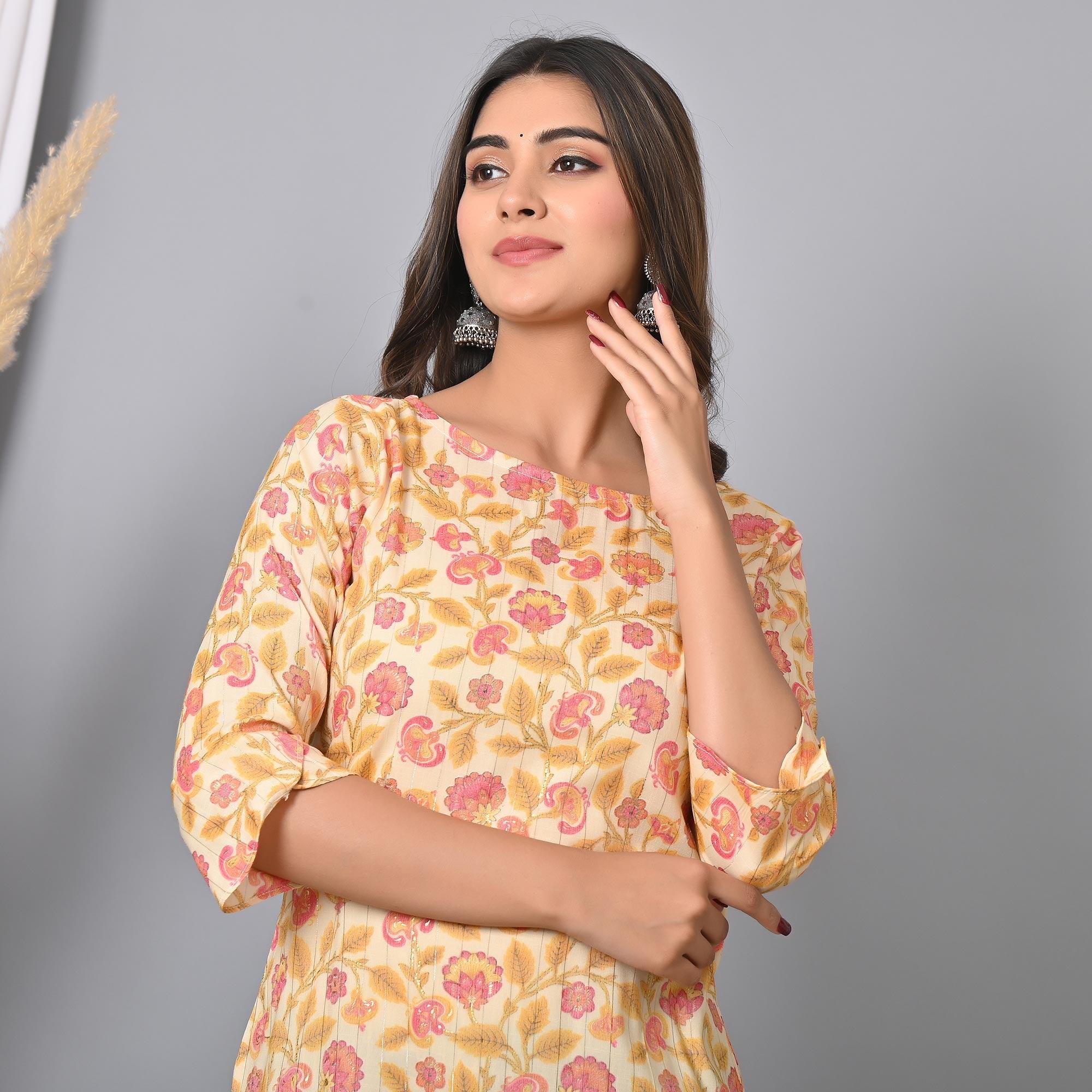 Pink Floral Printed Rayon Top - Peachmode