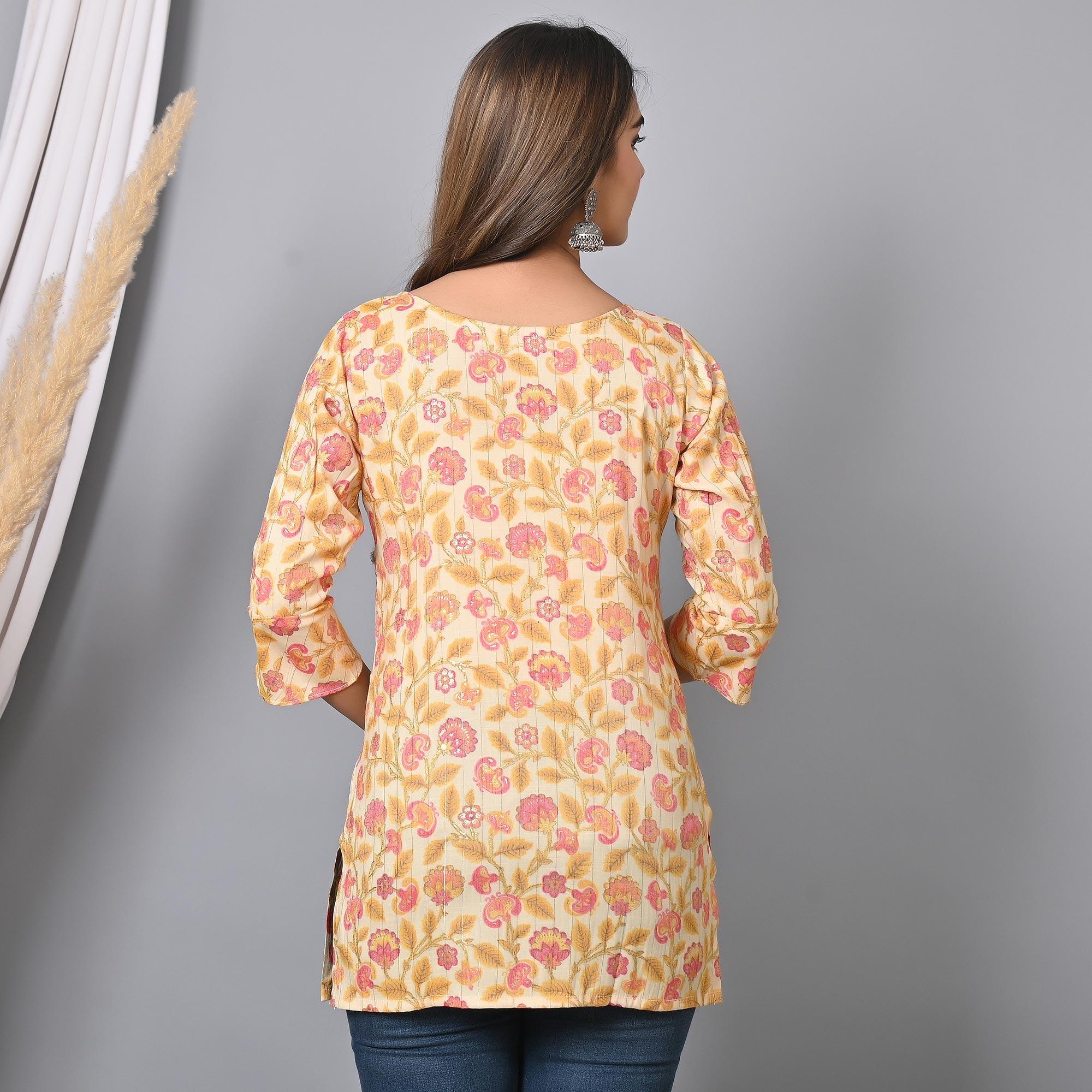 Pink Floral Printed Rayon Top - Peachmode