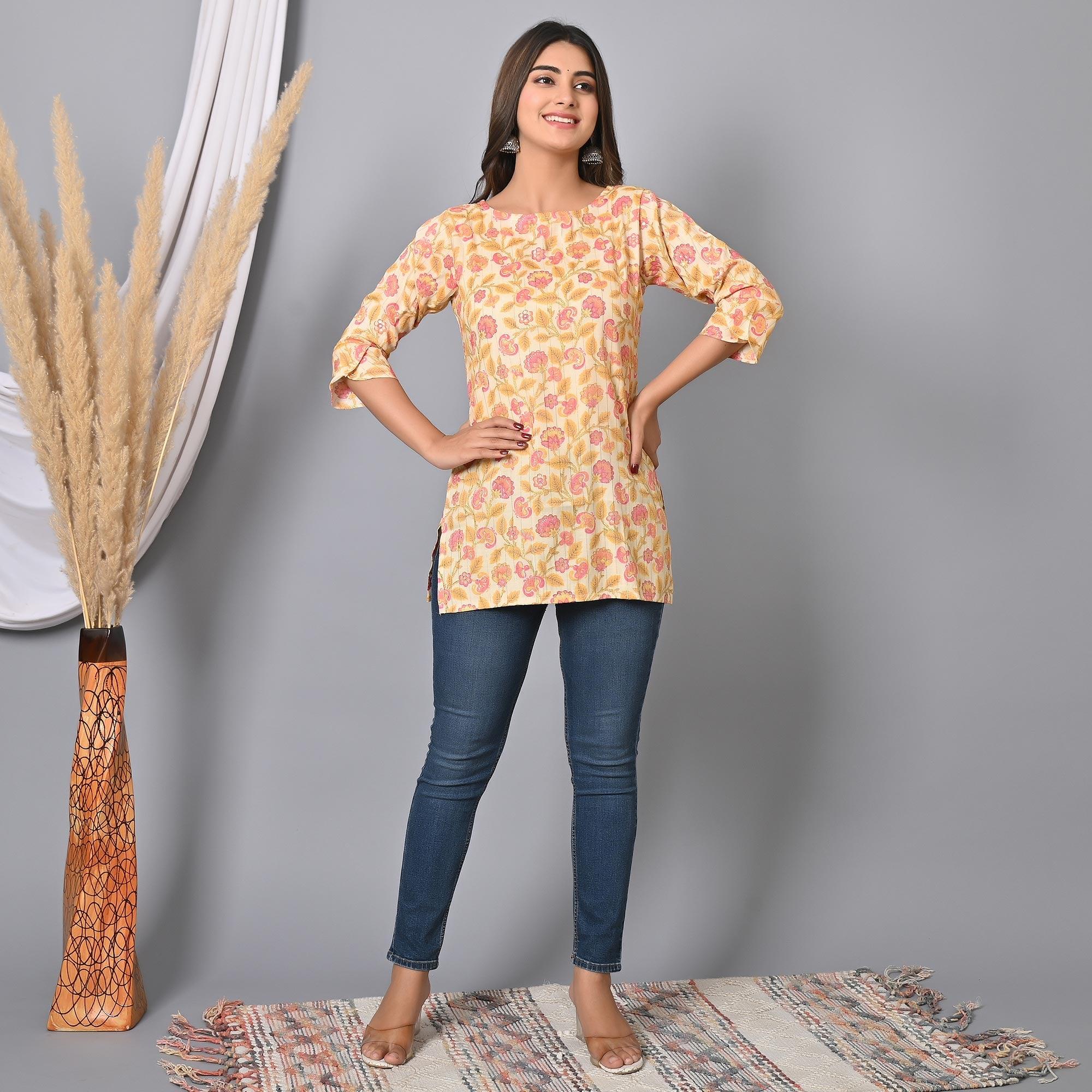 Pink Floral Printed Rayon Top - Peachmode
