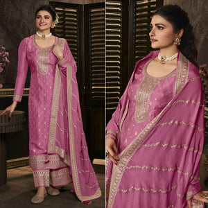 Pink Floral Sequence Embroidered Dola Silk Palazzo Suit - Peachmode