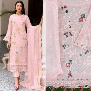Pink Floral Sequence Embroidered Work Georgette Pakistani Suit - Peachmode