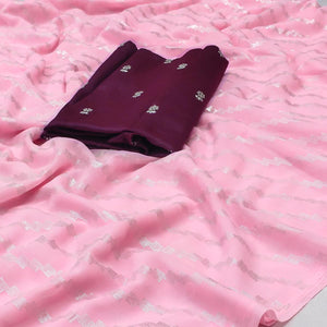 Pink Foil Printed Georgette Saree - Peachmode