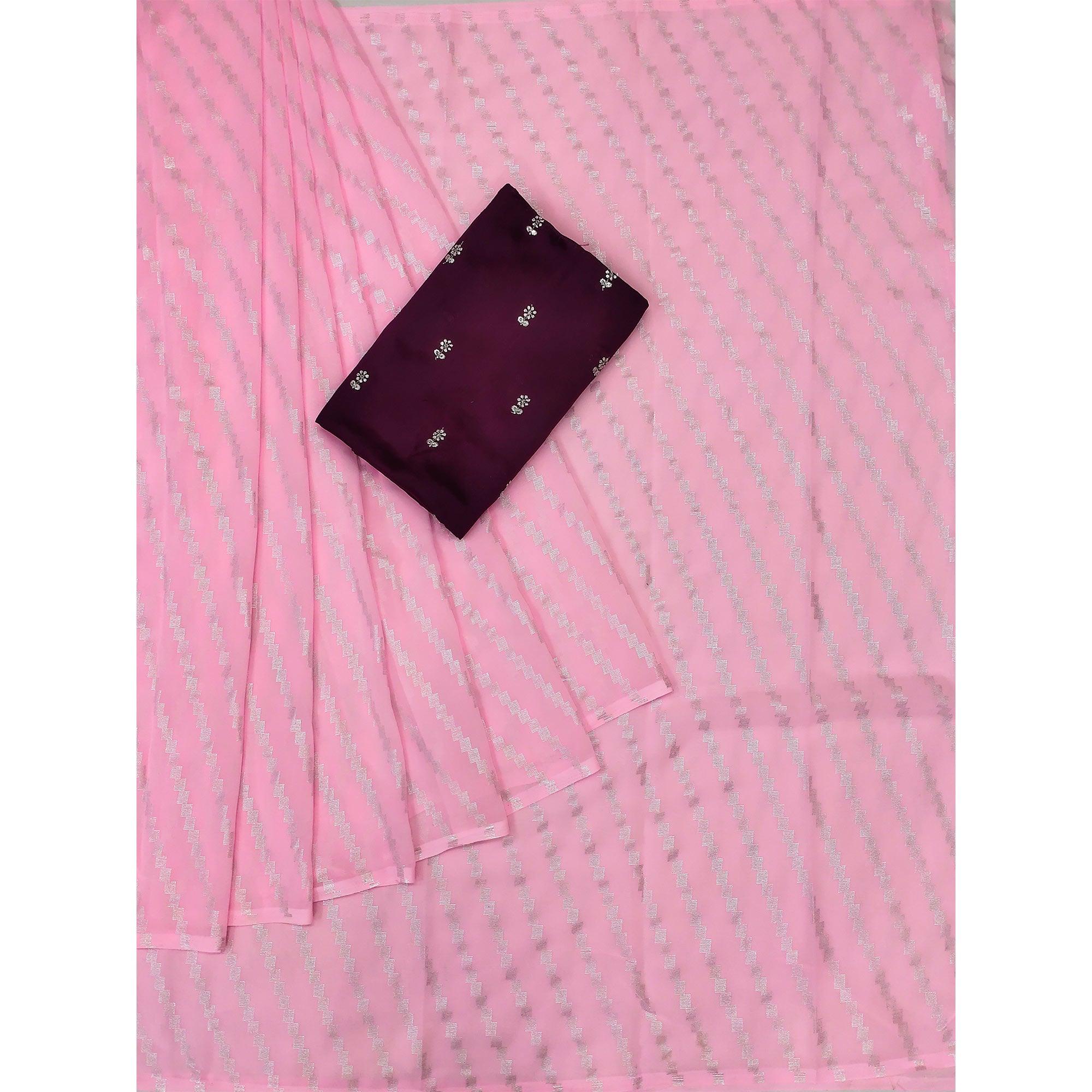 Pink Foil Printed Georgette Saree - Peachmode