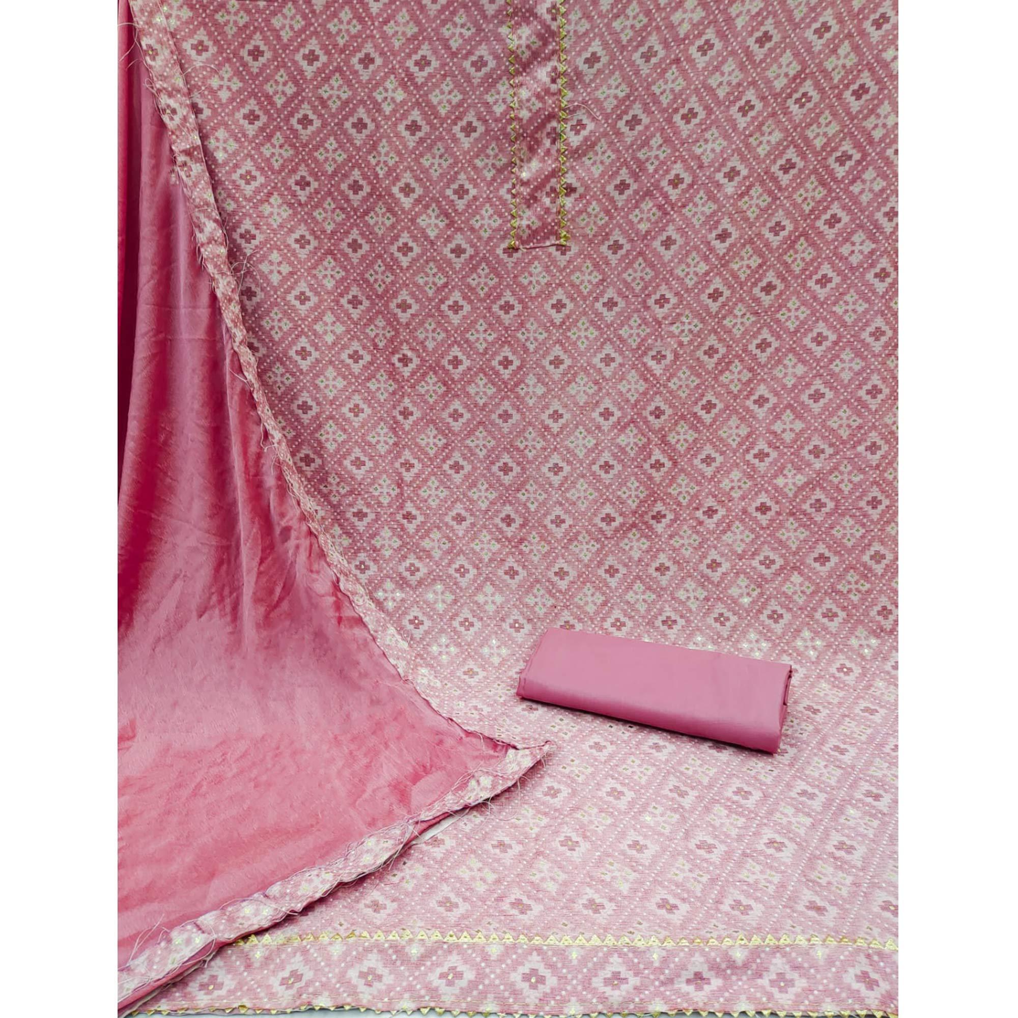 Pink Foil Printed Rayon Dress Material - Peachmode