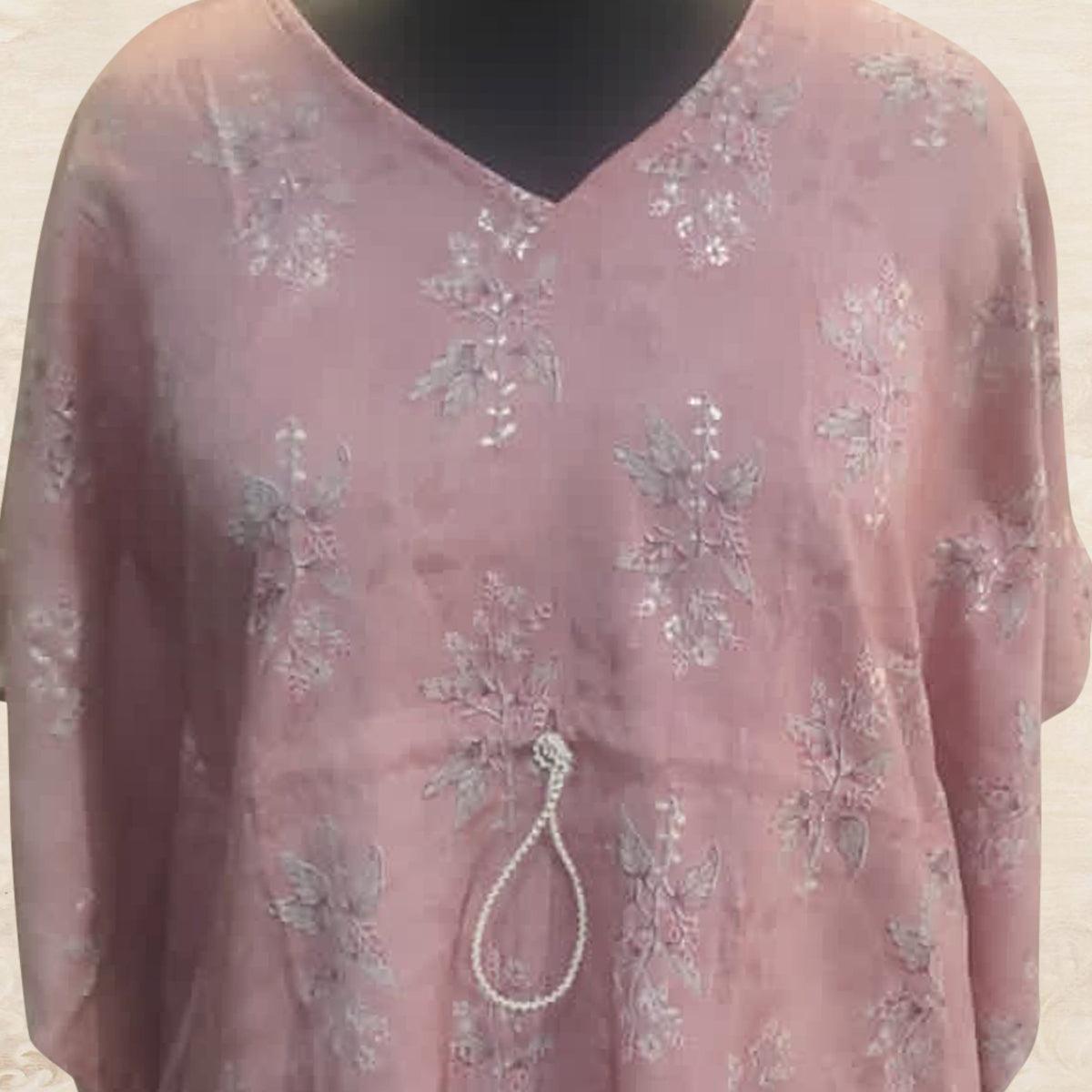 Pink Foil Printed Rayon Kaftan Style Top - Peachmode
