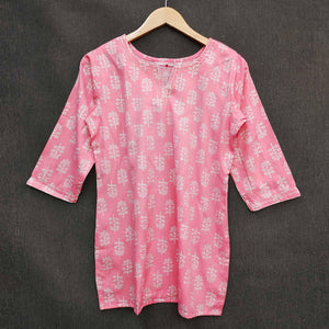 Pink Foil Printed Rayon Top - Peachmode
