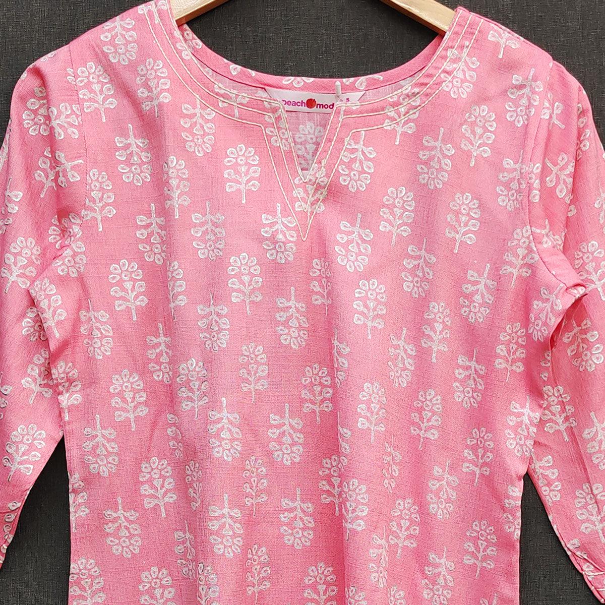 Pink Foil Printed Rayon Top - Peachmode