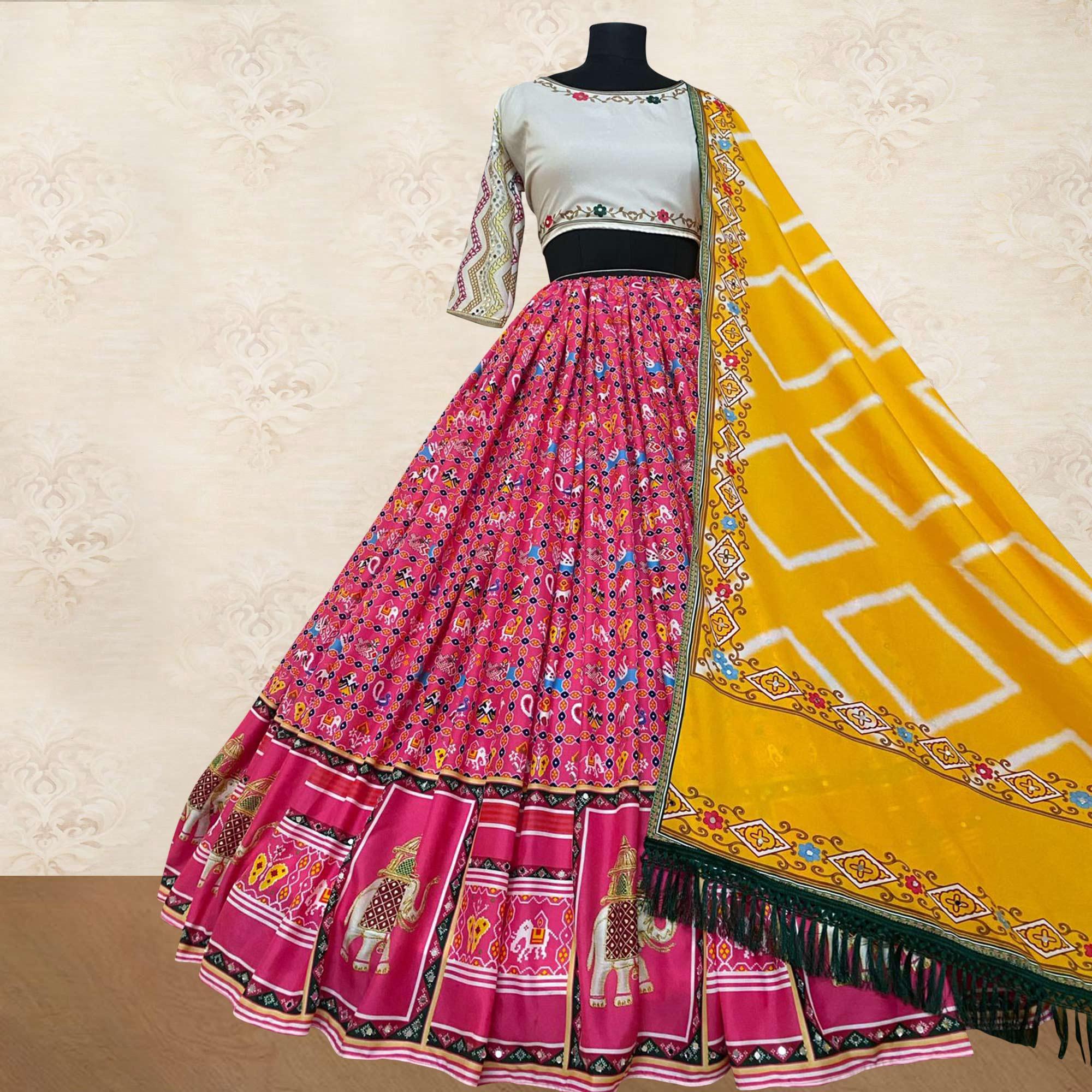 Pink Kalamkari Digital Printed Satin Lehenga Choli - Peachmode