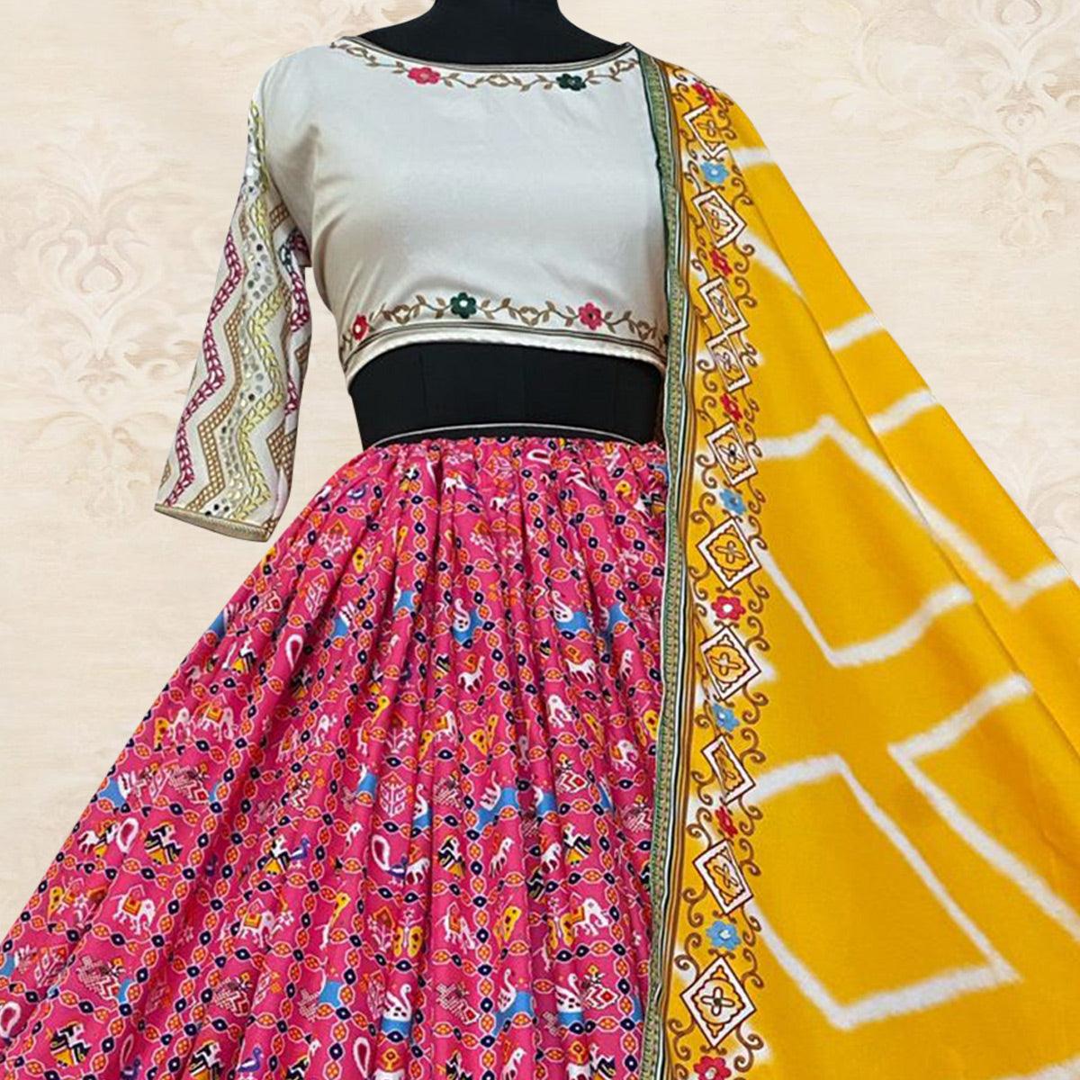 Pink Kalamkari Digital Printed Satin Lehenga Choli - Peachmode