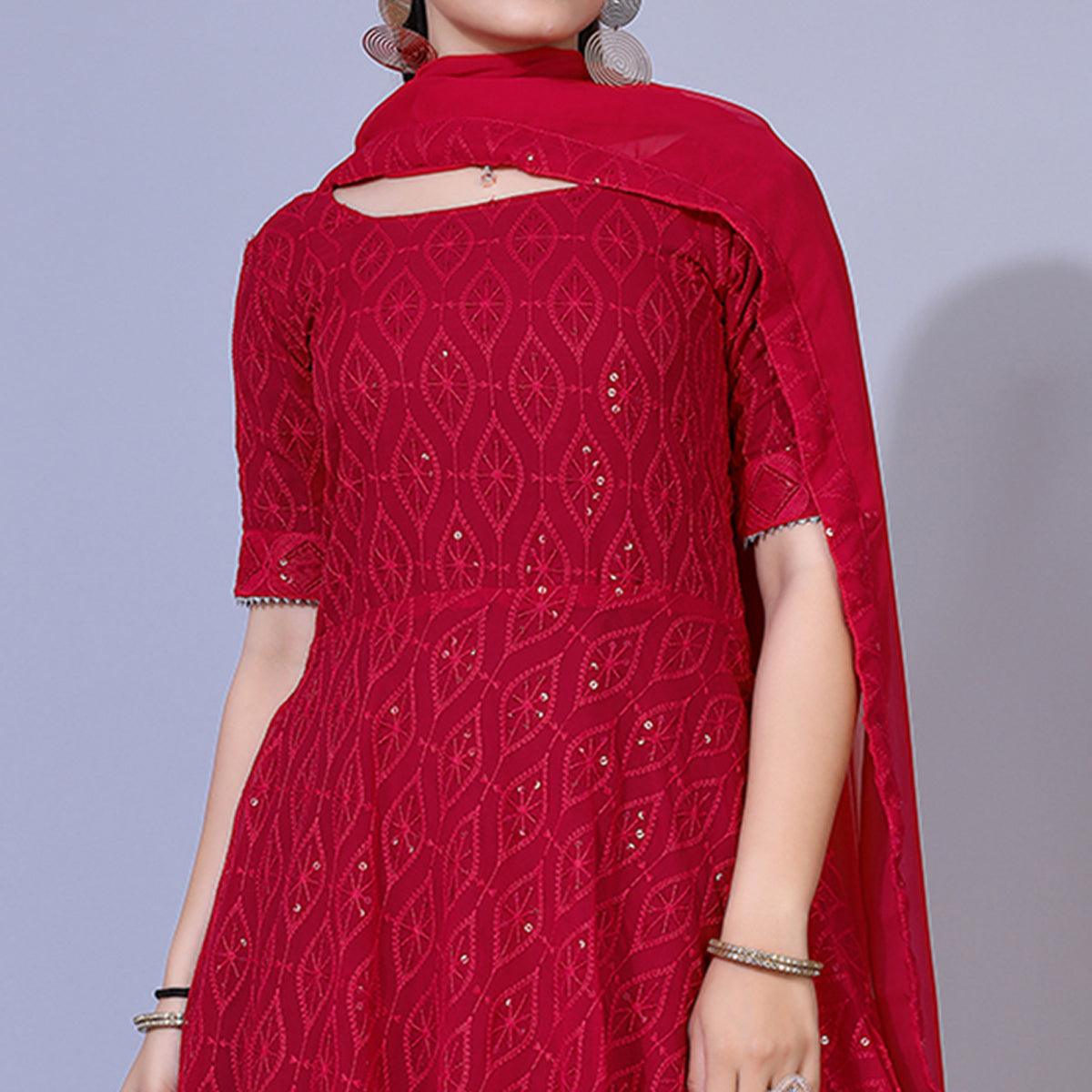 Pink Lucknowi Chikankari Work Georgette Sharara Suit - Peachmode