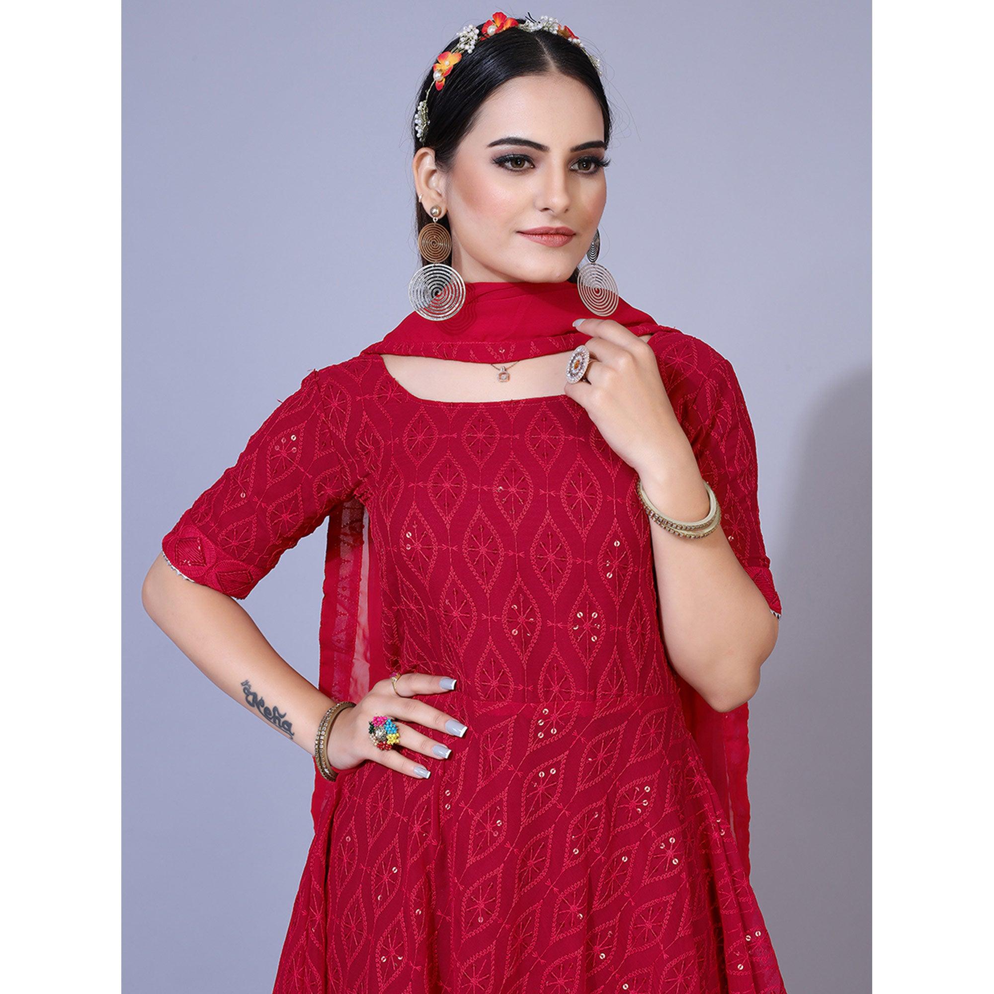 Pink Lucknowi Chikankari Work Georgette Sharara Suit - Peachmode