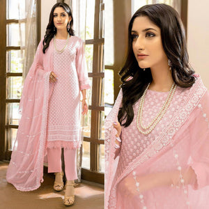 Pink Lucknowi Embroidered Georgette Pakistani Suit - Peachmode