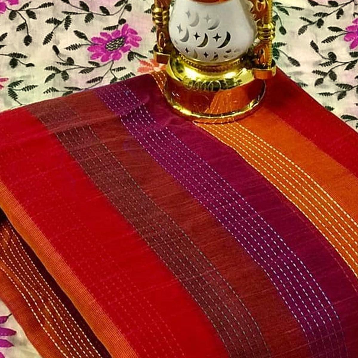 Pink -  Multi Colored Embroidered Pure Cotton Dress Material - Peachmode