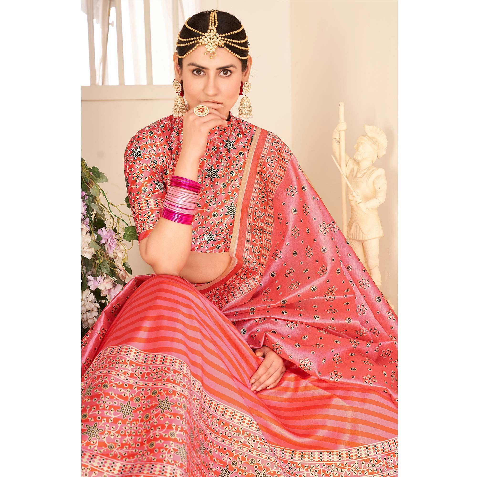 Pink Party Wear Digital Printed Silk Lehenga Choli - Peachmode