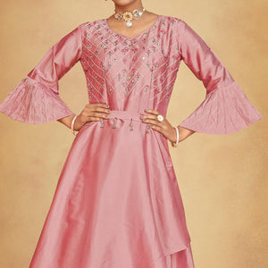 Pink Party Wear Embroidered Tapetta Gown - Peachmode