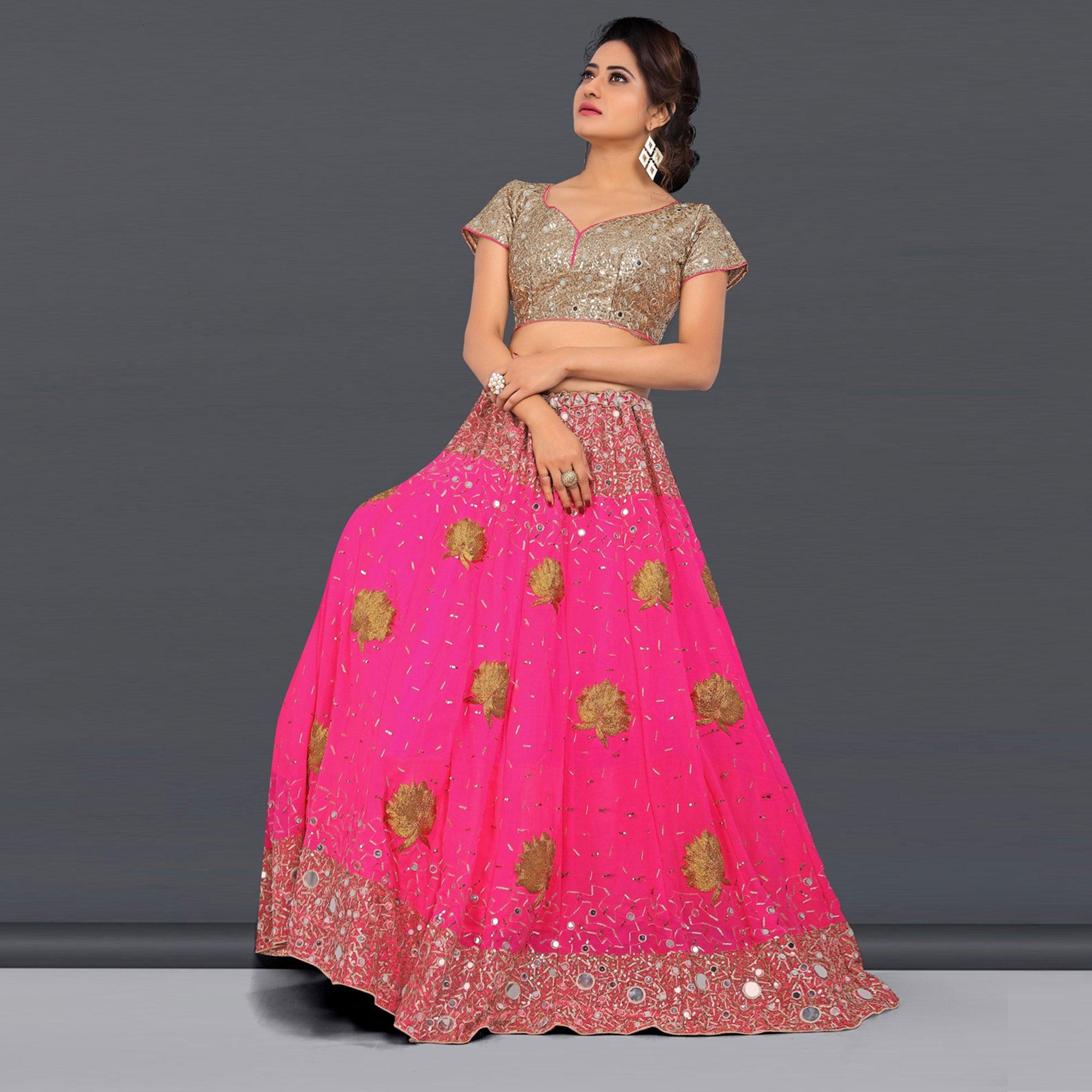 Pink Party Wear Sequence Embroidered Georgette Lehenga Choli - Peachmode
