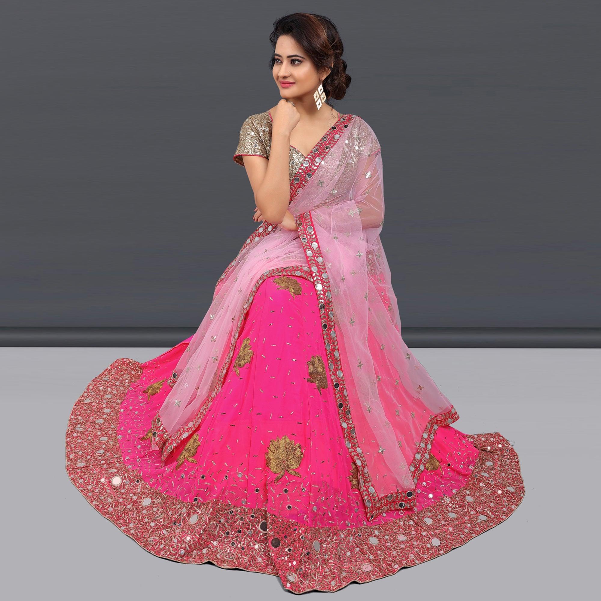 Pink Party Wear Sequence Embroidered Georgette Lehenga Choli - Peachmode