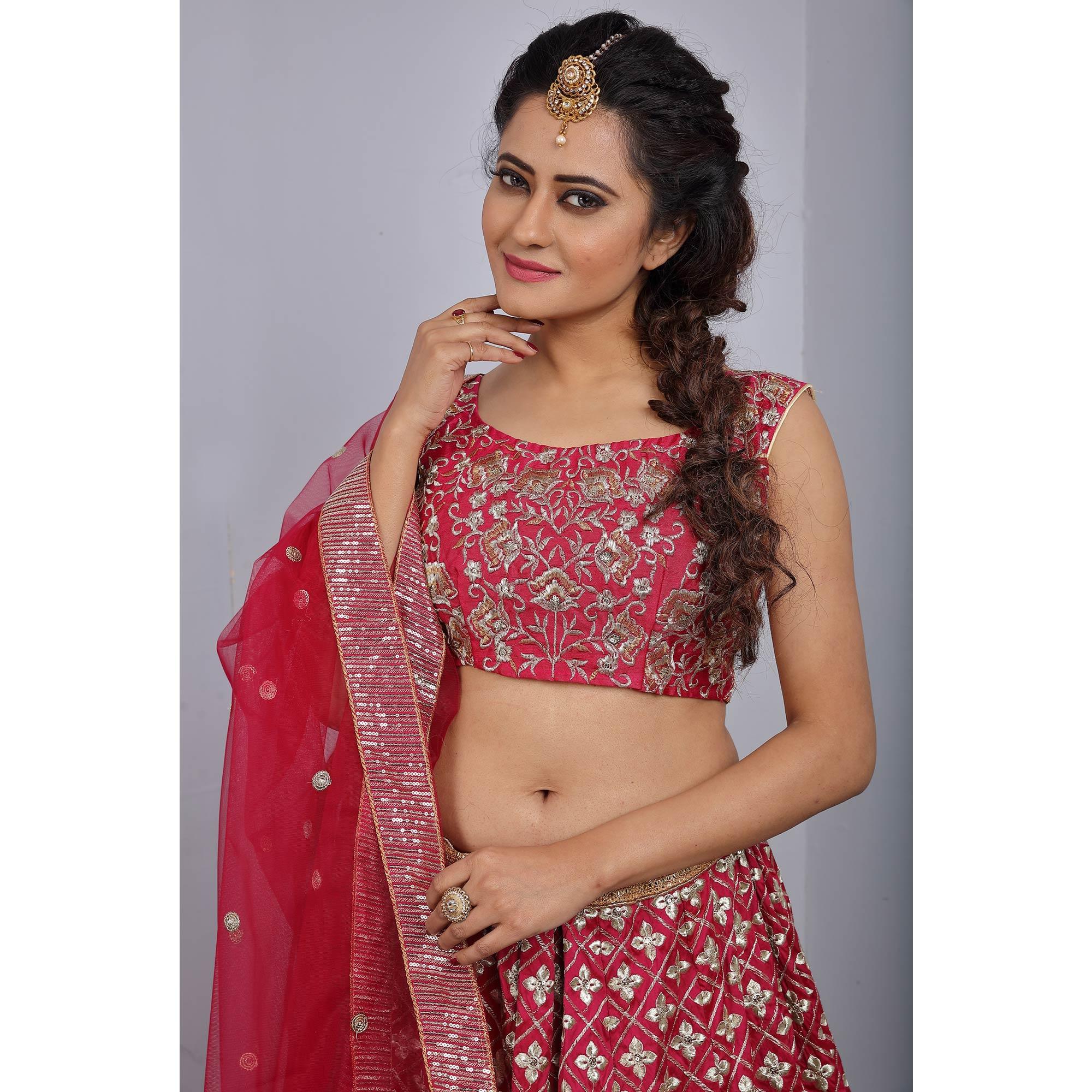 Pink Party Wear Sequence Embroidered Tapetta Lehenga Choli - Peachmode