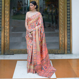 Pink Party Wear Woven Chanderi Silk Saree - Peachmode